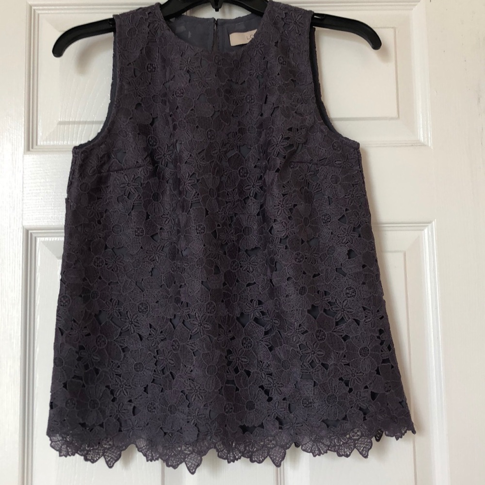 Dark purple floral lace blouse.
